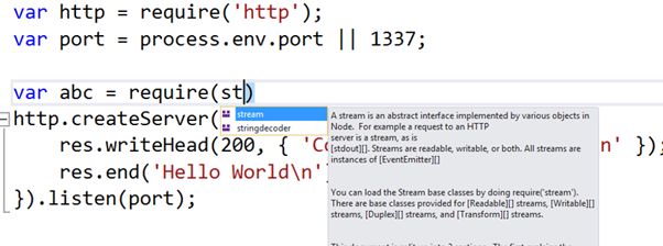 intellisense for Nodejs
